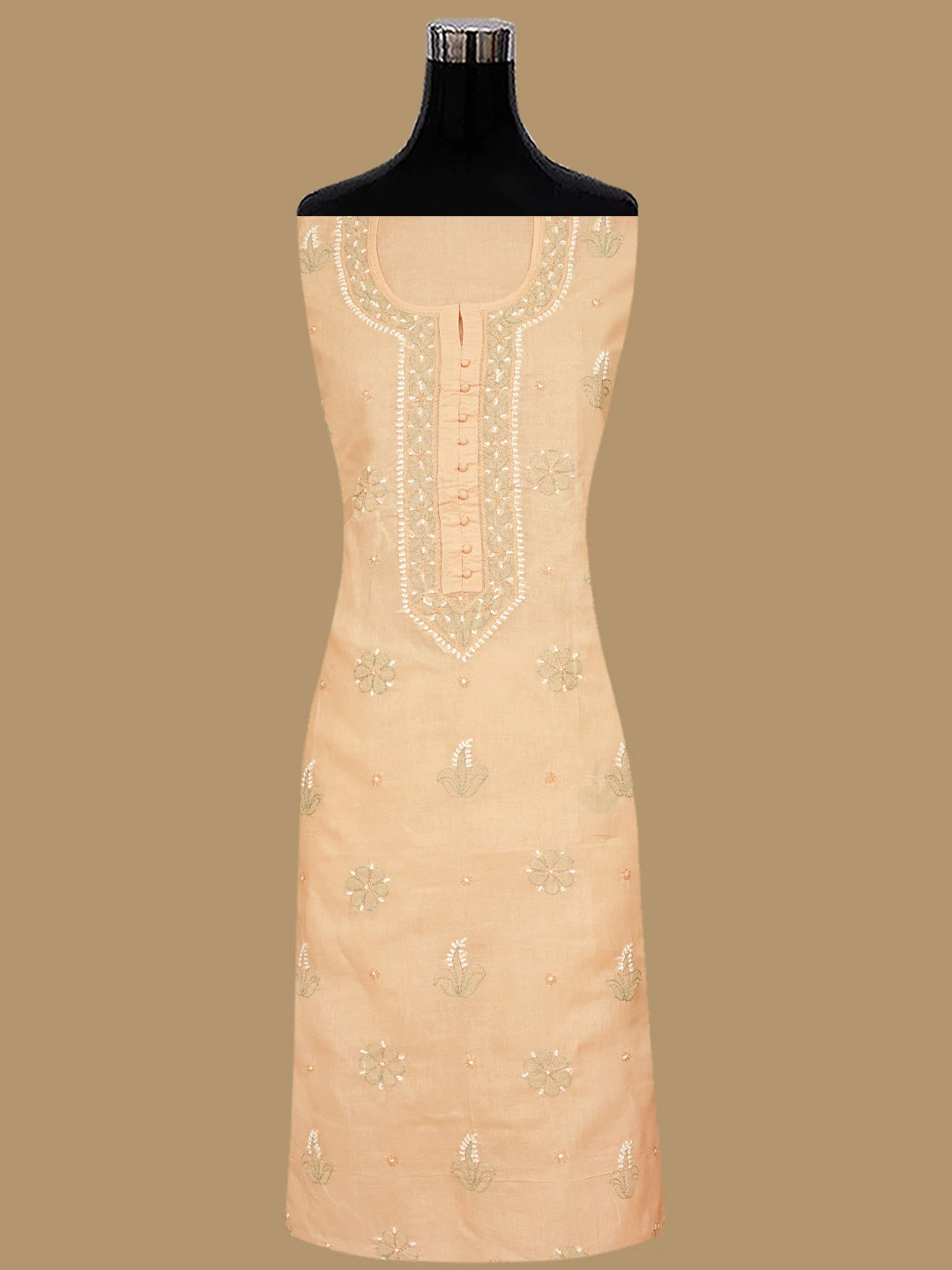 Ada Hand Embroidered Peach Cotton Lucknowi Chikankari Unstitched Suit Piece 01A879775