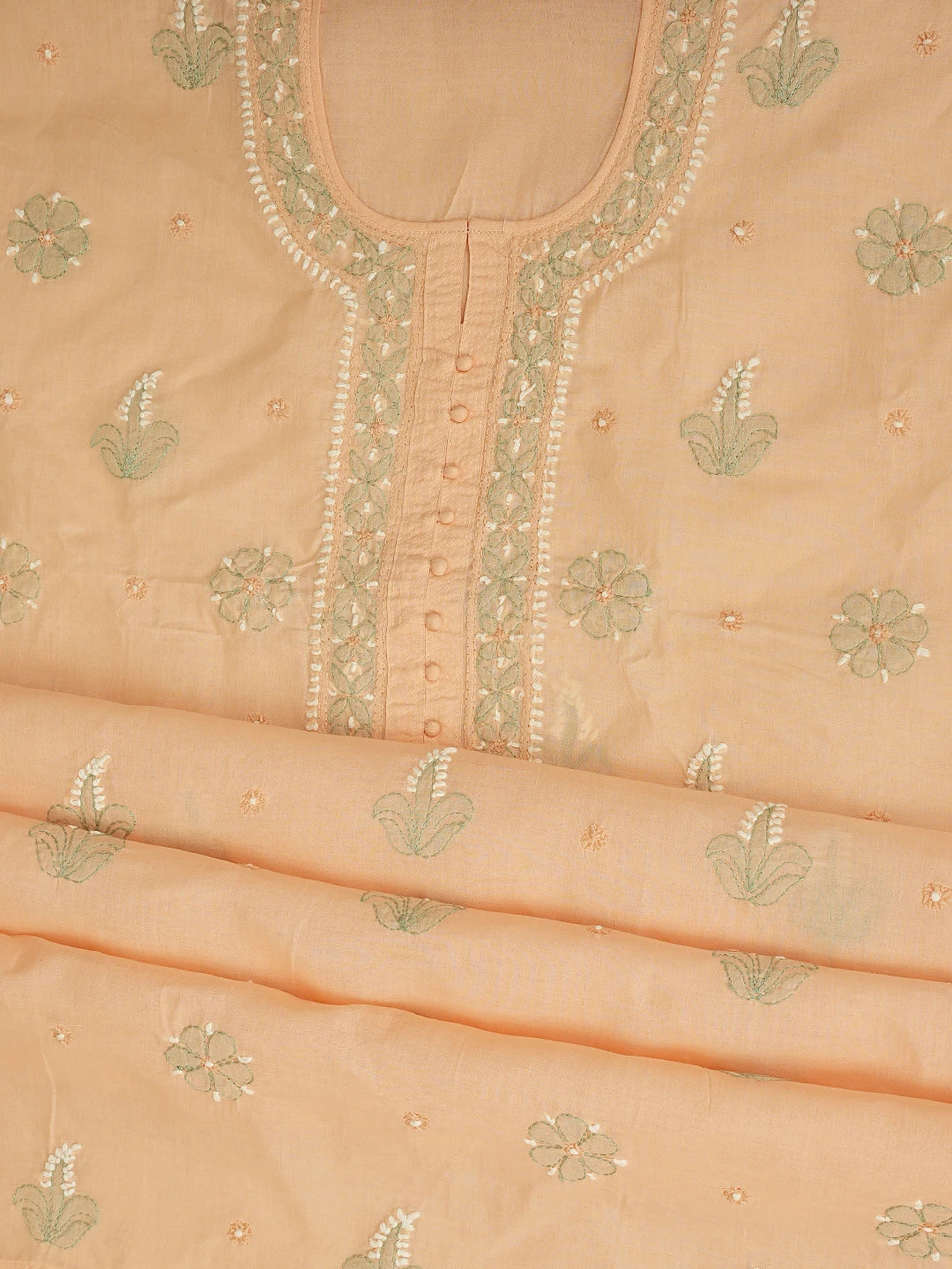 Ada Hand Embroidered Peach Cotton Lucknowi Chikankari Unstitched Suit Piece 01A879775