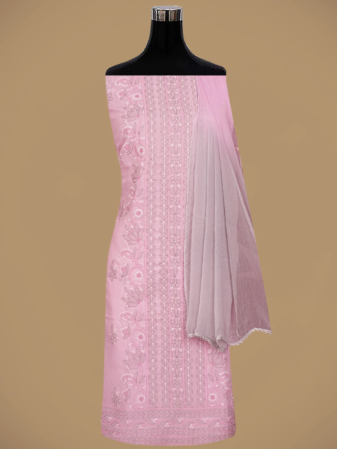 Ada Hand Embroidered Pink Cotton Lucknowi Chikankari Unstitched Suit Piece 01A879935