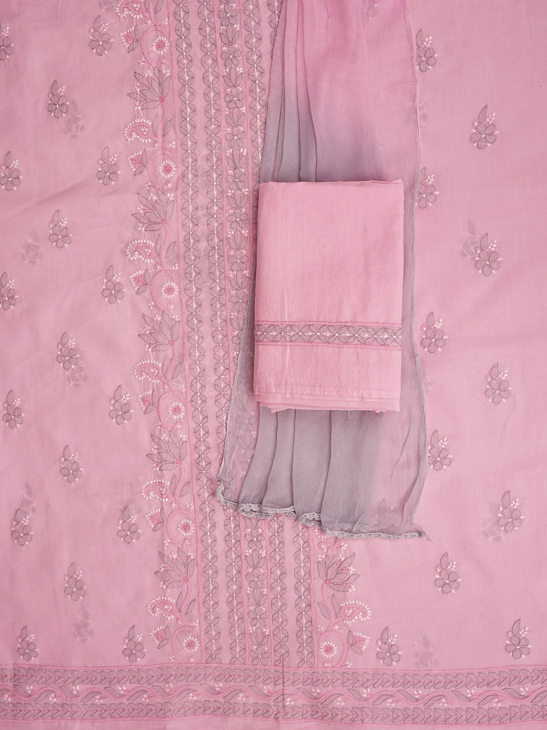 Ada Hand Embroidered Pink Cotton Lucknowi Chikankari Unstitched Suit Piece 01A879935
