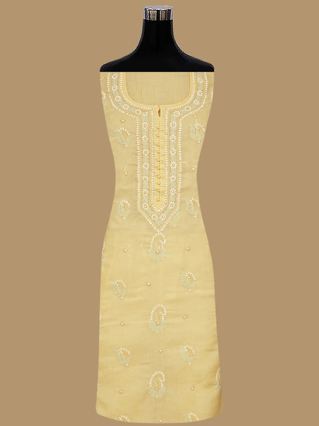 Ada Hand Embroidered Yellow Cotton Lucknowi Chikankari Unstitched Suit Piece 01A879776