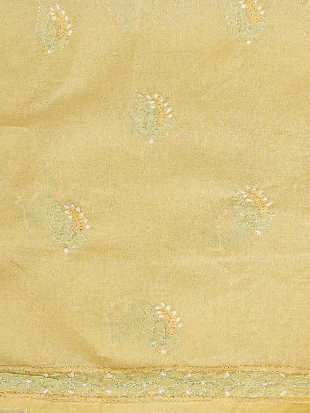 Ada Hand Embroidered Yellow Cotton Lucknowi Chikankari Unstitched Suit Piece 01A879776