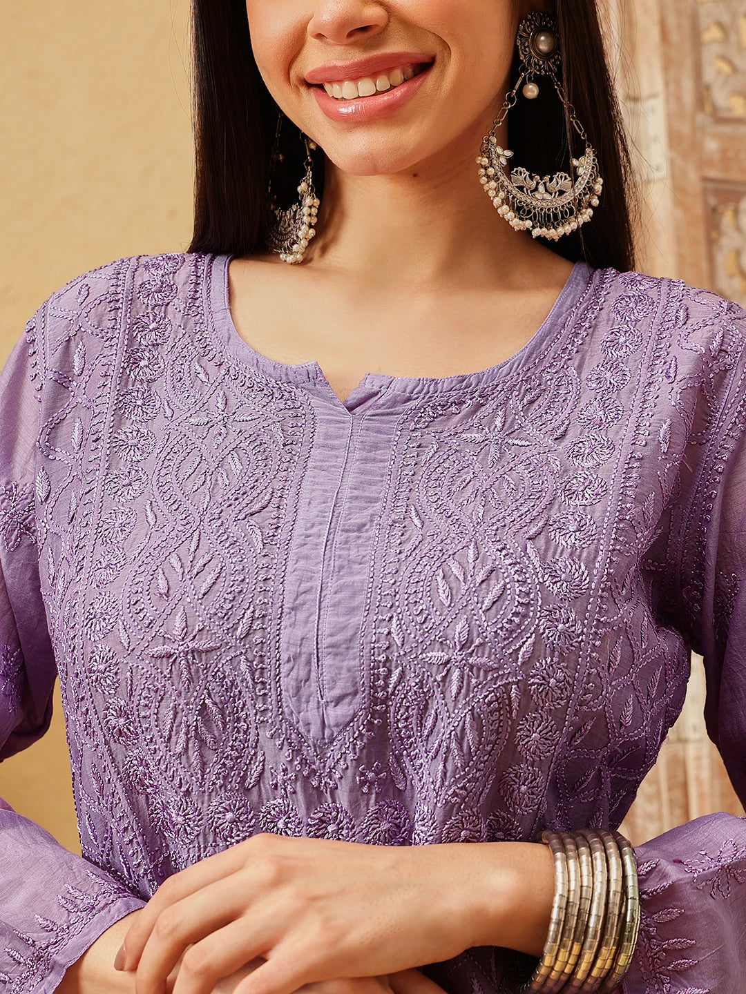 Ada Hand Embroidered Mauve Muslin Lucknowi Chikankari Short Kurti A911547