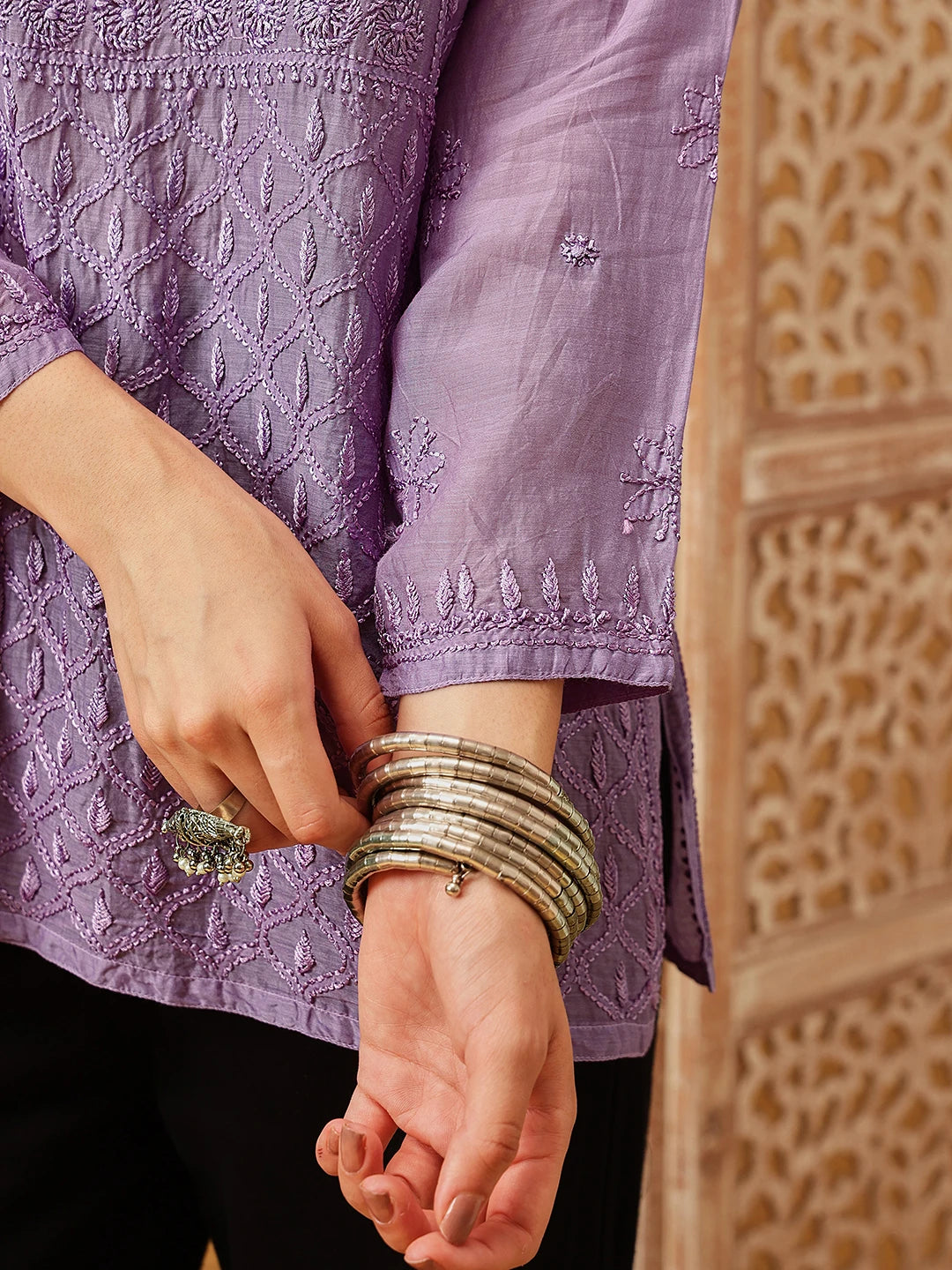 Ada Hand Embroidered Mauve Muslin Lucknowi Chikankari Short Kurti A911547