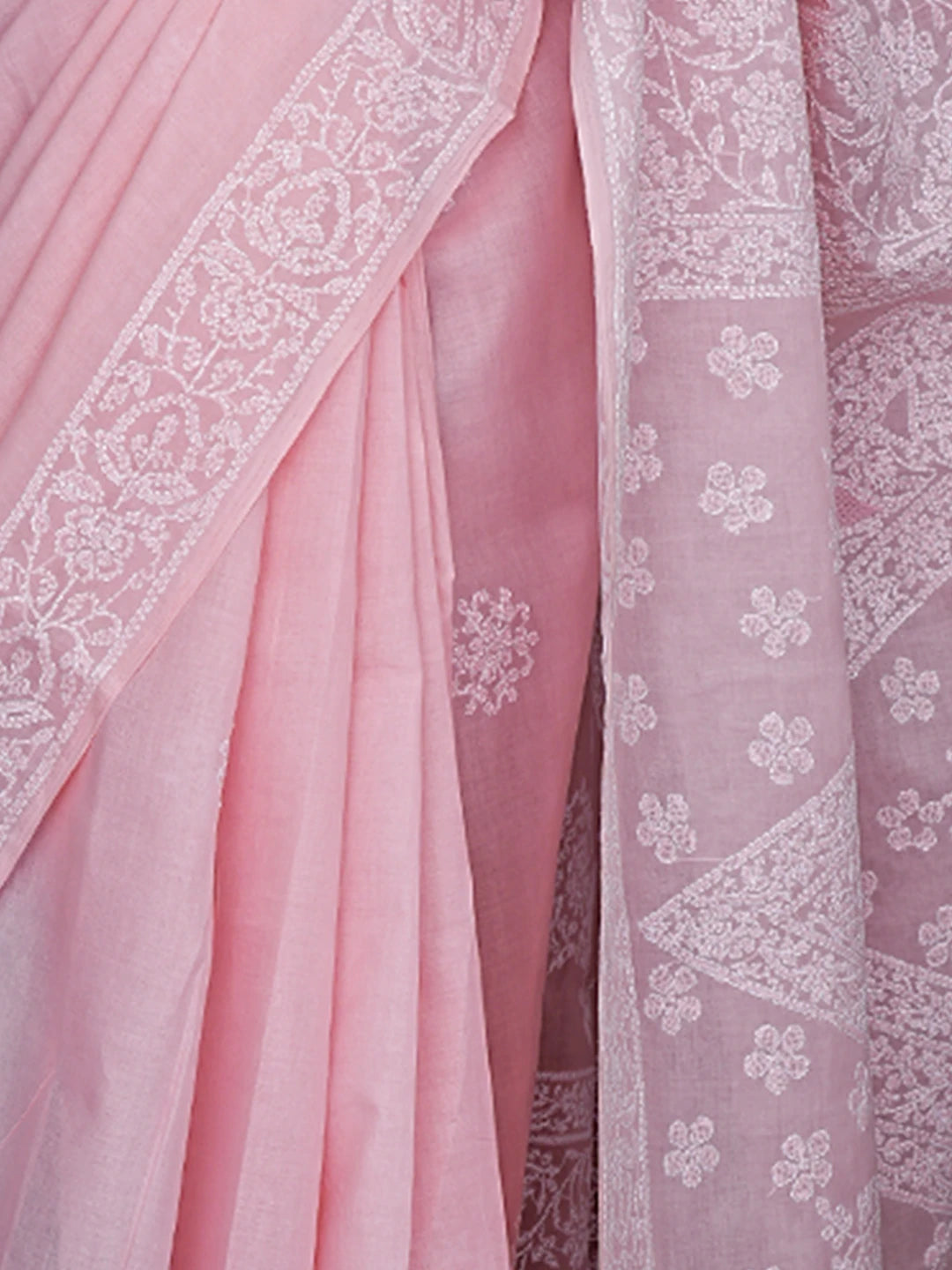 Ada Hand Embroidered Pink Cotton Lucknowi Chikankari Saree With Blouse 01A872939
