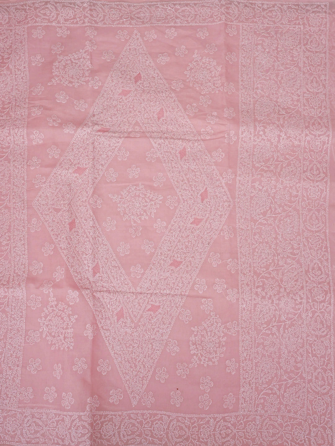 Ada Hand Embroidered Pink Cotton Lucknowi Chikankari Saree With Blouse 01A872939