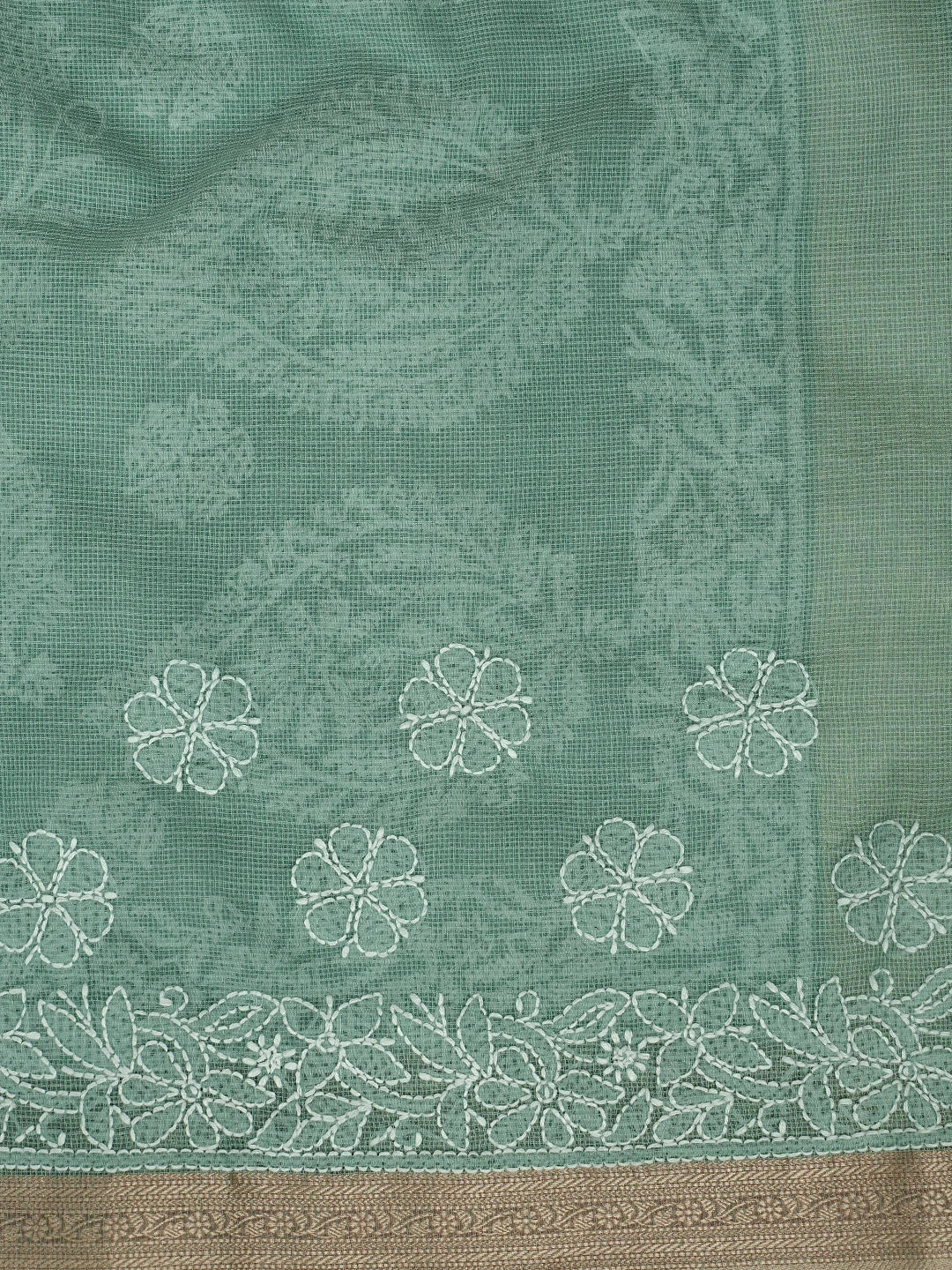 Ada Hand Embroidered Teal Green Chanderi Lucknowi Chikankari Saree With Blouse 01A876384