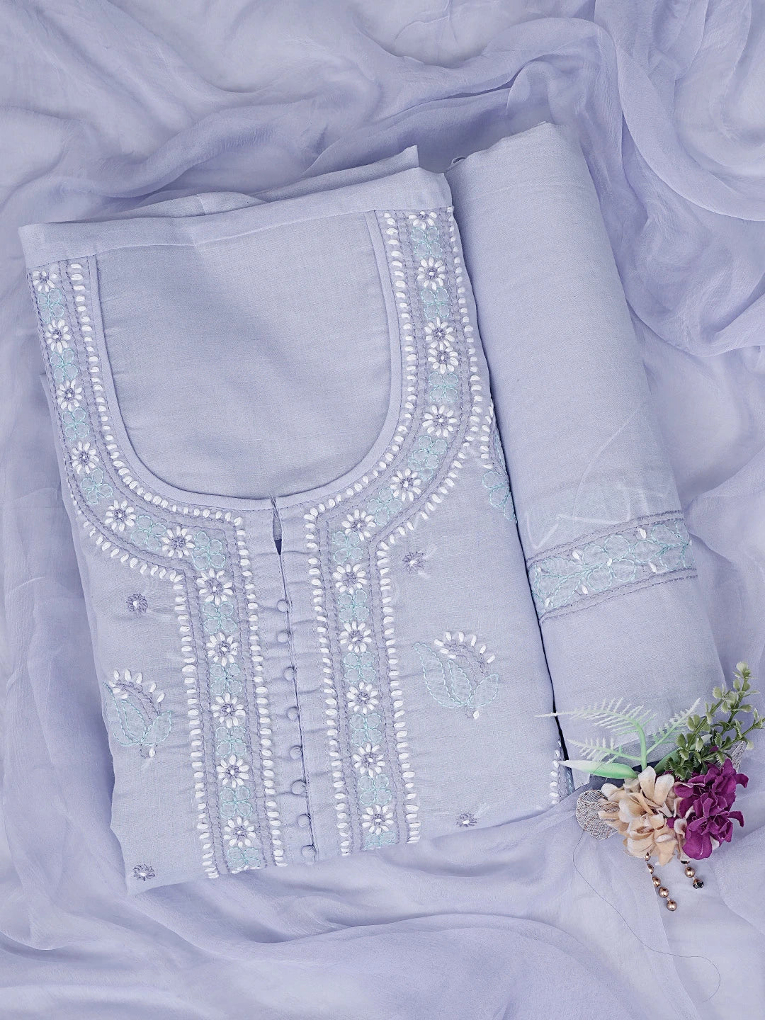 Ada Hand Embroidered Mauve Cotton Lucknowi Chikankari Unstitched Suit Piece 01A879769
