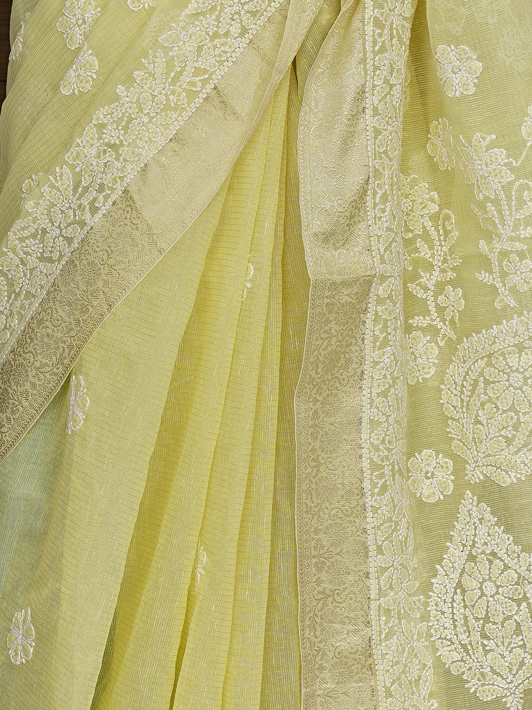 Ada Hand Embroidered Arylide Yellow  Chanderi Lucknowi Chikankari Saree With Blouse 01A876342
