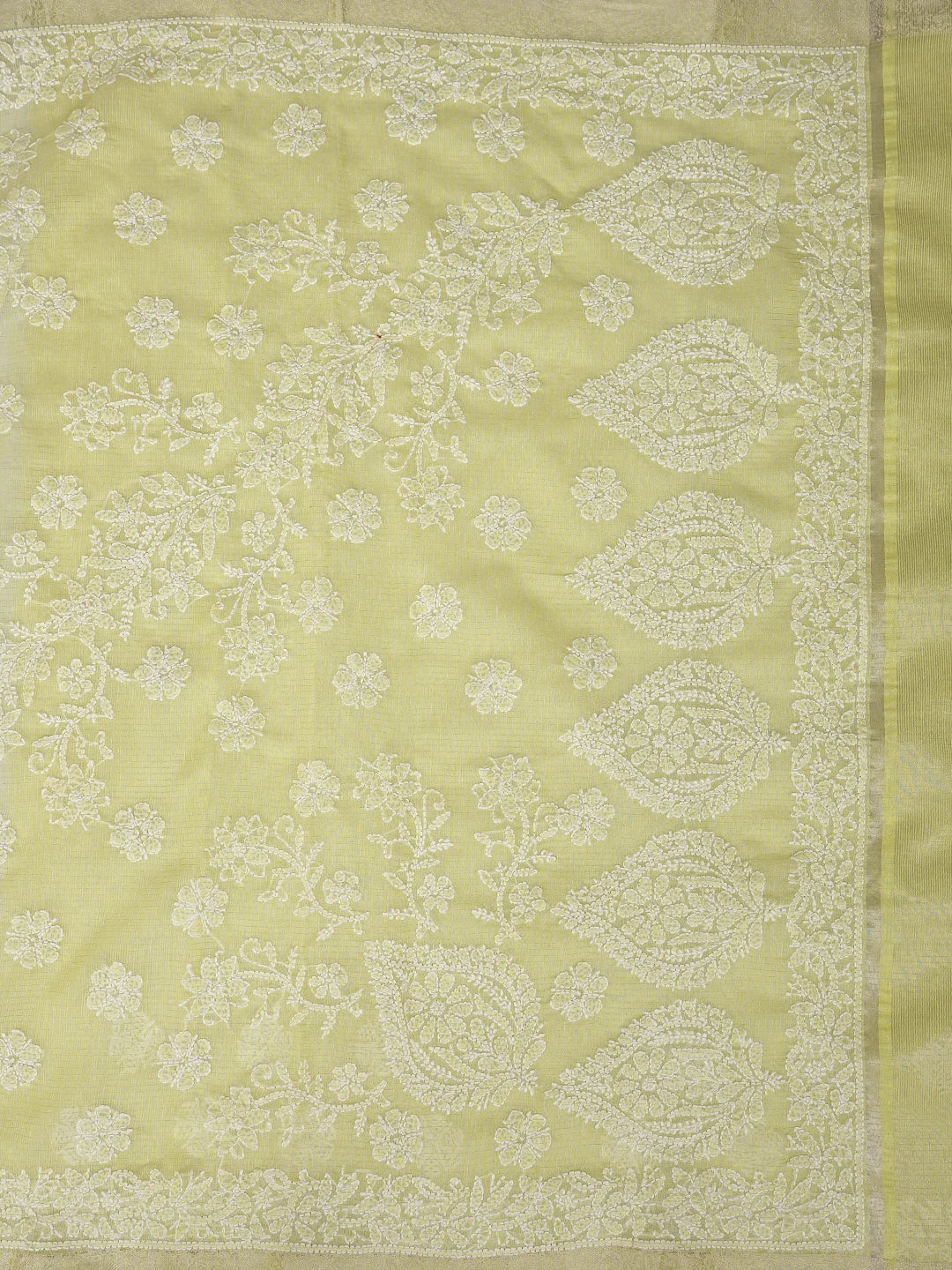 Ada Hand Embroidered Arylide Yellow  Chanderi Lucknowi Chikankari Saree With Blouse 01A876342
