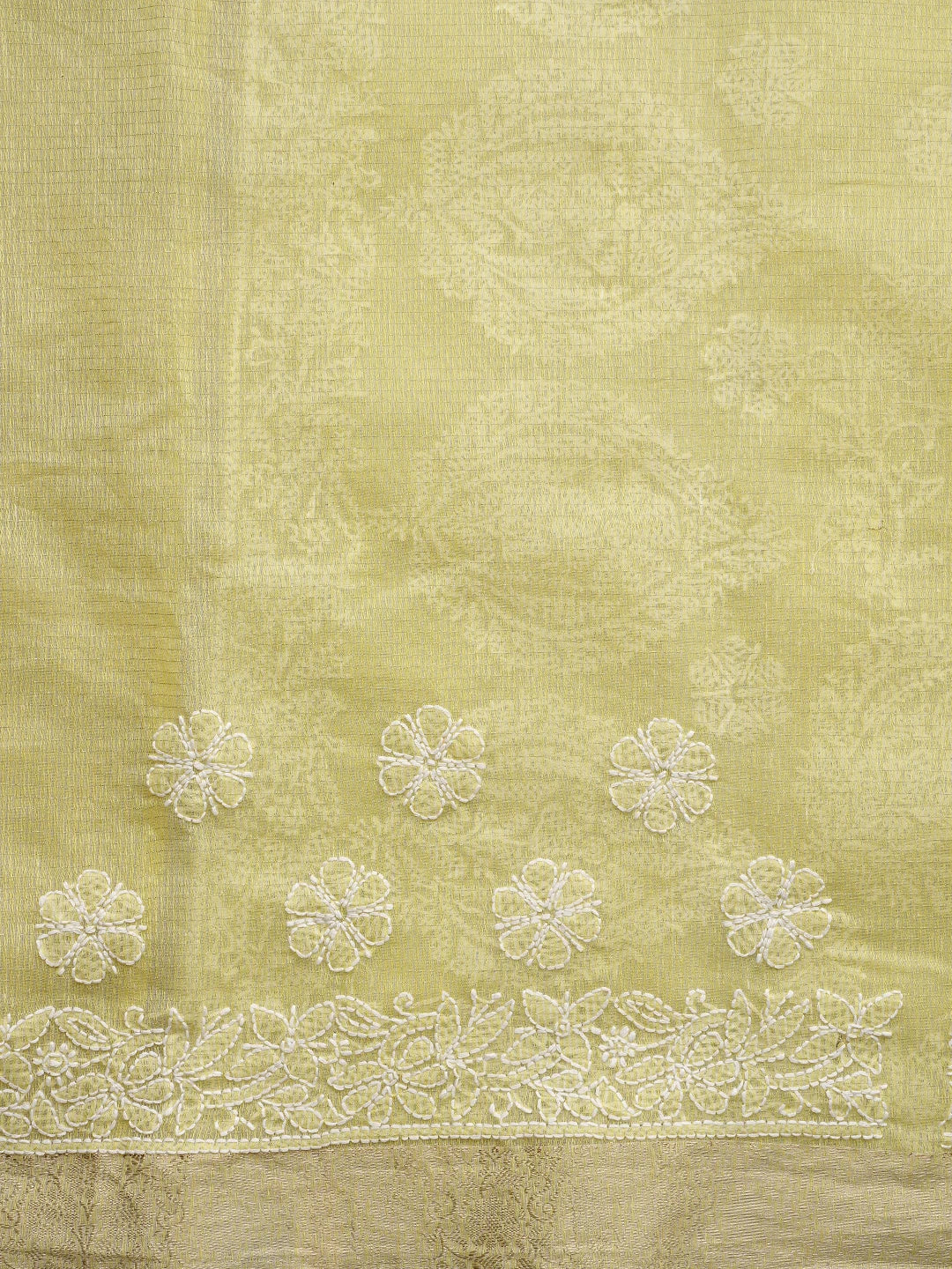 Ada Hand Embroidered Arylide Yellow  Chanderi Lucknowi Chikankari Saree With Blouse 01A876342