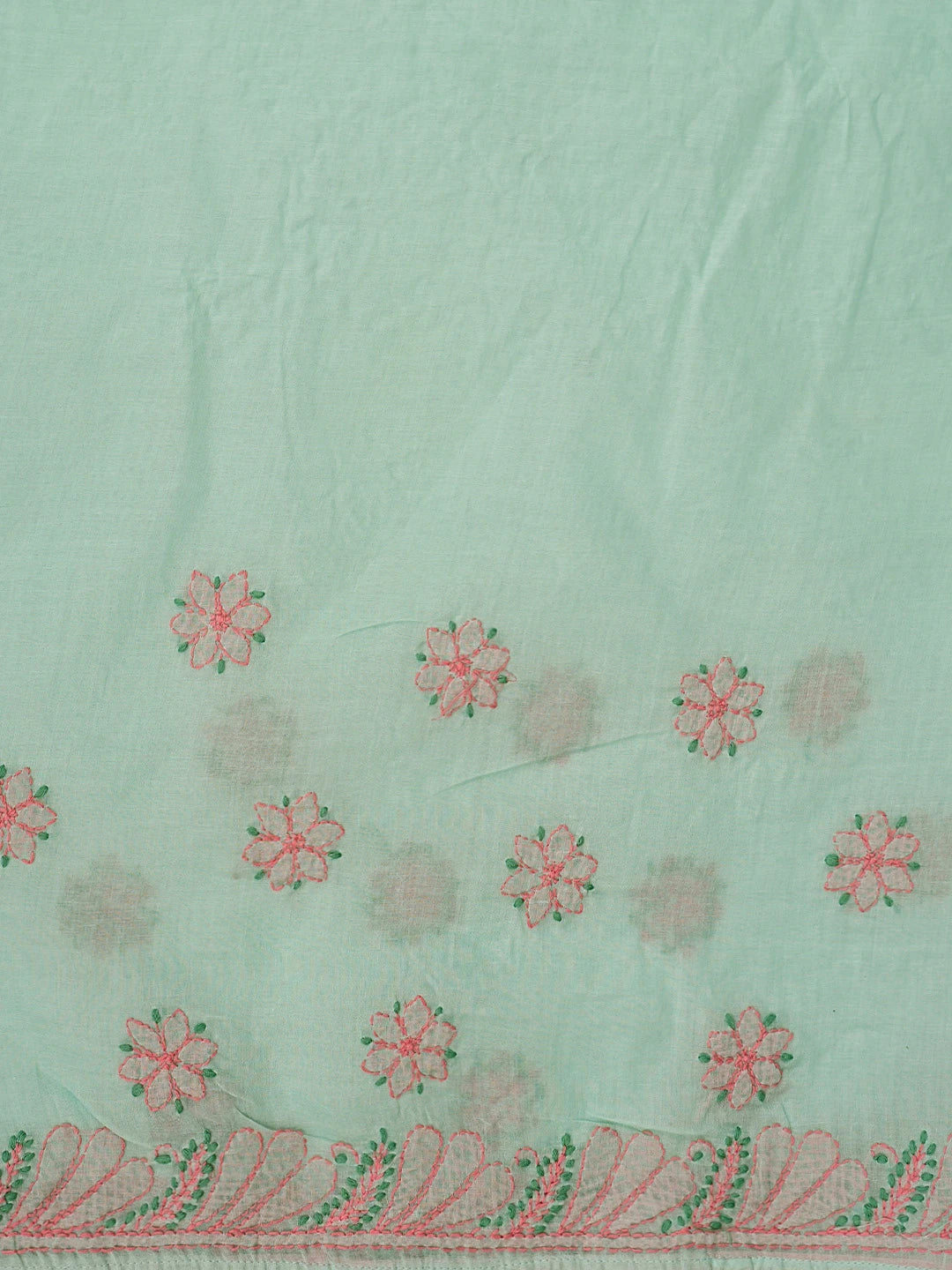 Ada Hand Embroidered Sea Green Cotton Lucknowi Chikankari Saree With Blouse 01A873031