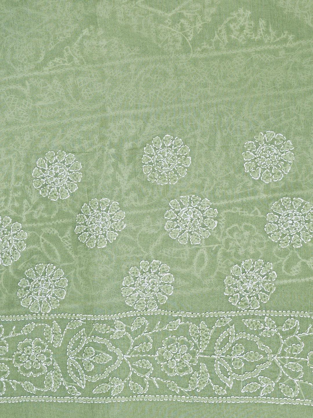 Ada Hand Embroidered Green Cotton Lucknowi Chikankari Saree With Blouse 01A872936