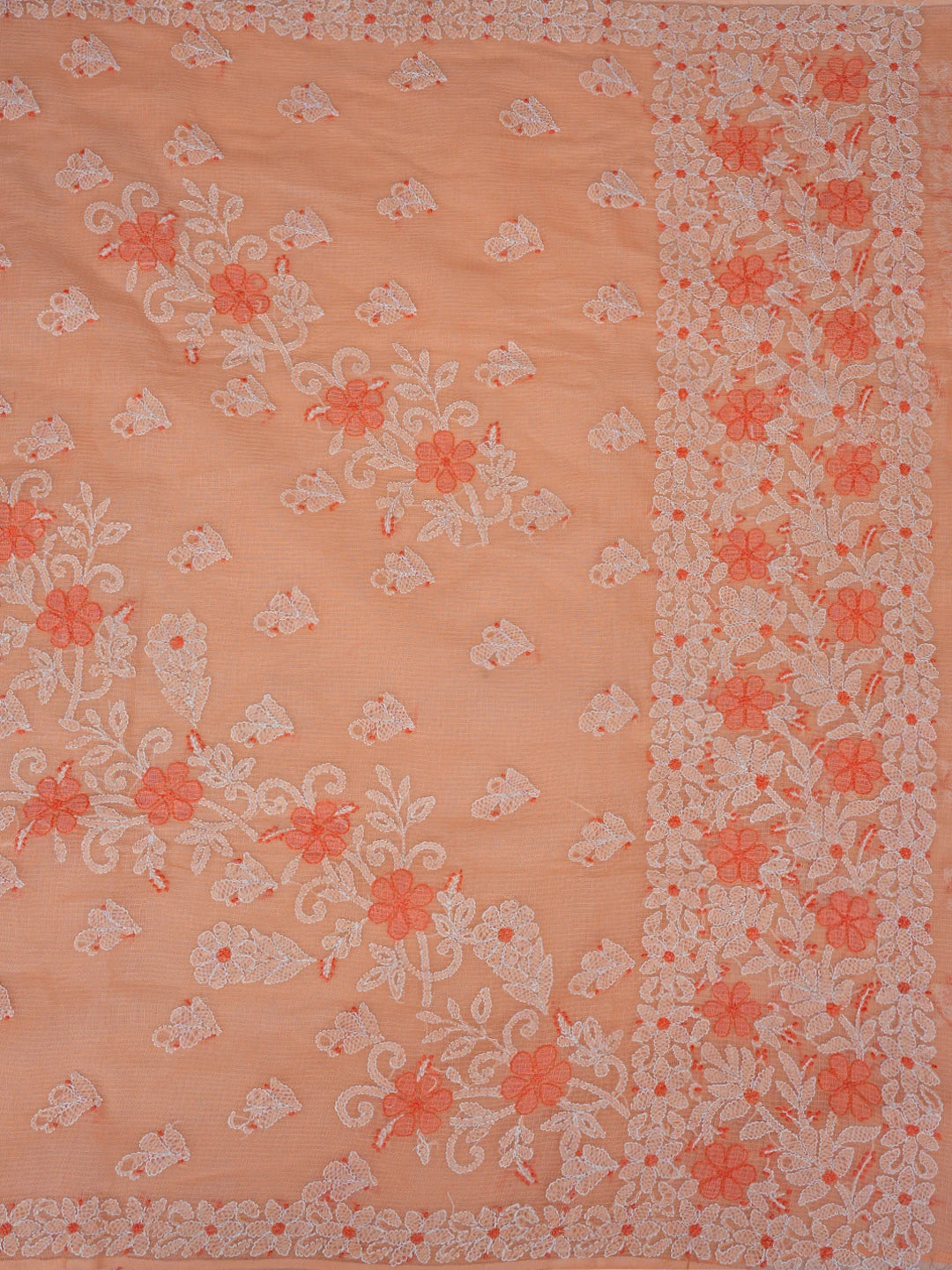 Ada Hand Embroidered Peach Kota Lucknowi Chikankari Saree and Blouse 01A872956