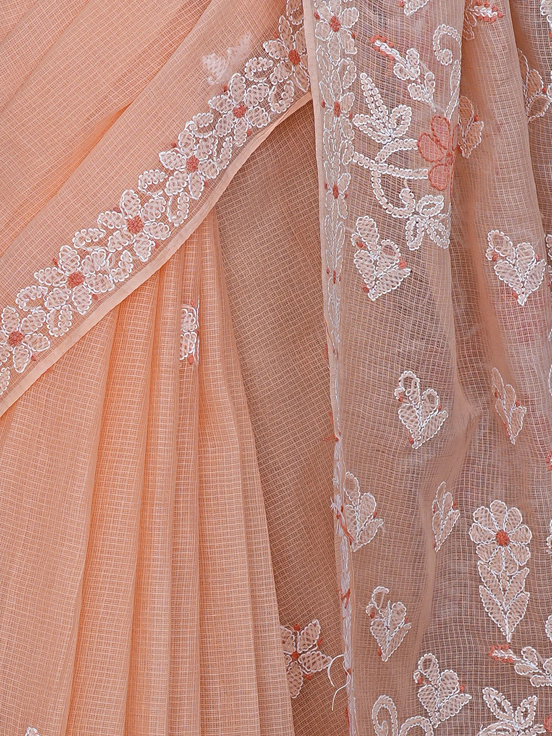 Ada Hand Embroidered Peach Kota Lucknowi Chikankari Saree and Blouse 01A872956