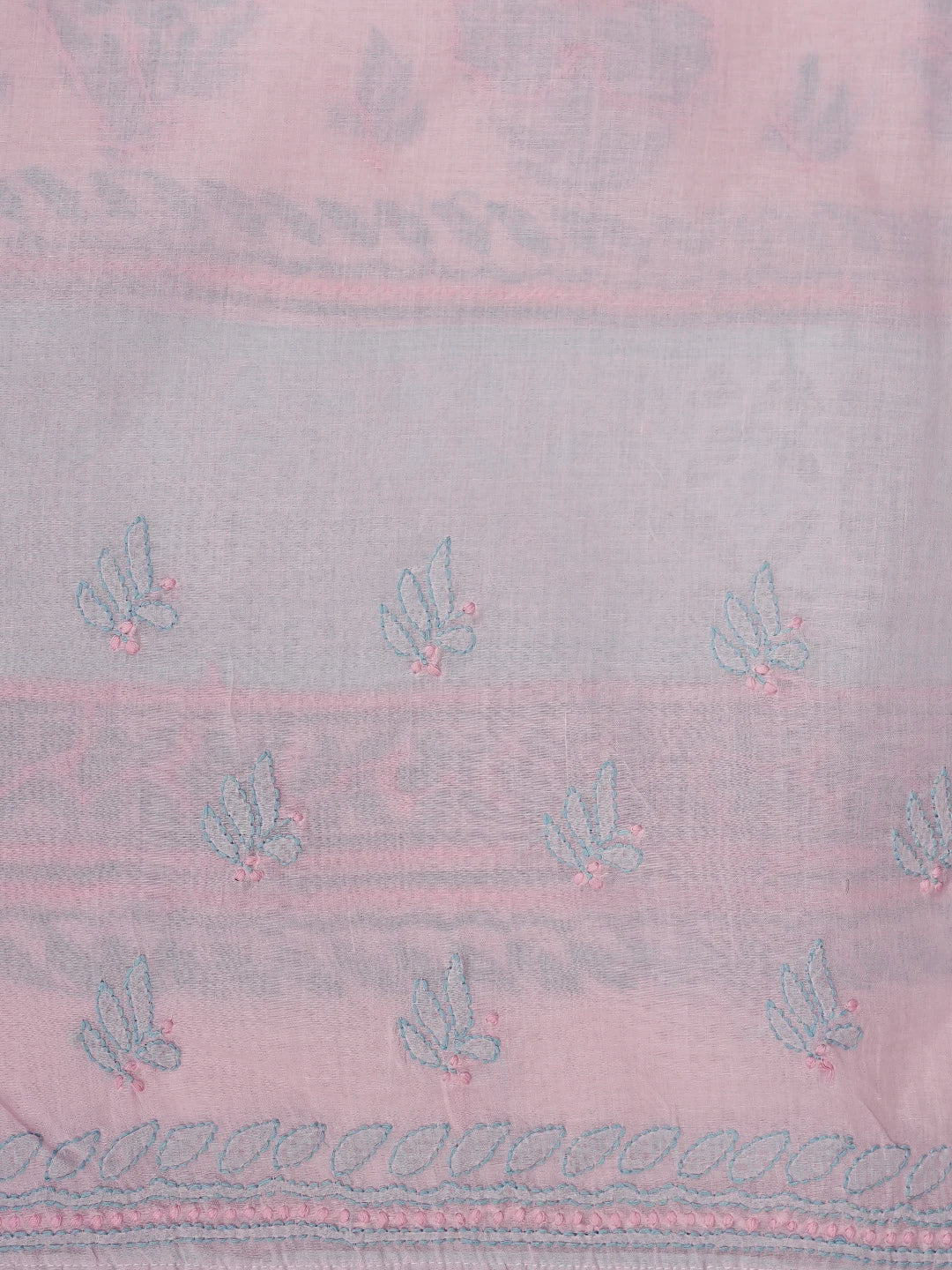 Ada Hand Embroidered Pink Cotton Lucknowi Chikankari Saree With Blouse 01A873017