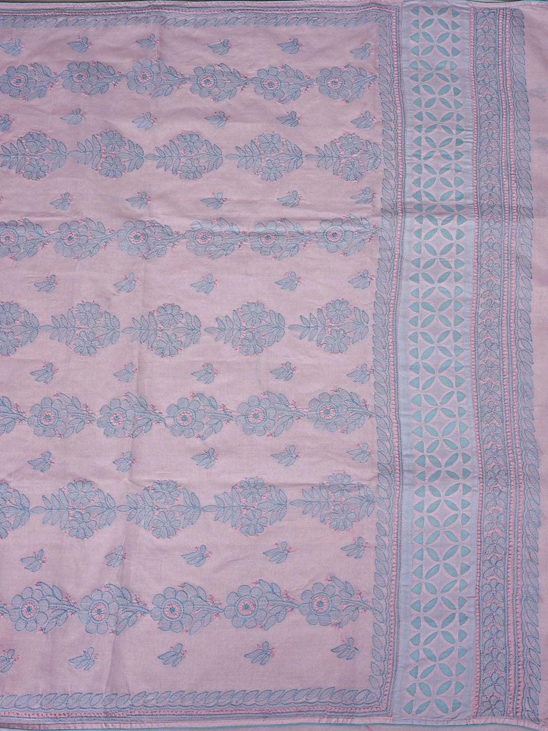 Ada Hand Embroidered Pink Cotton Lucknowi Chikankari Saree With Blouse 01A873017