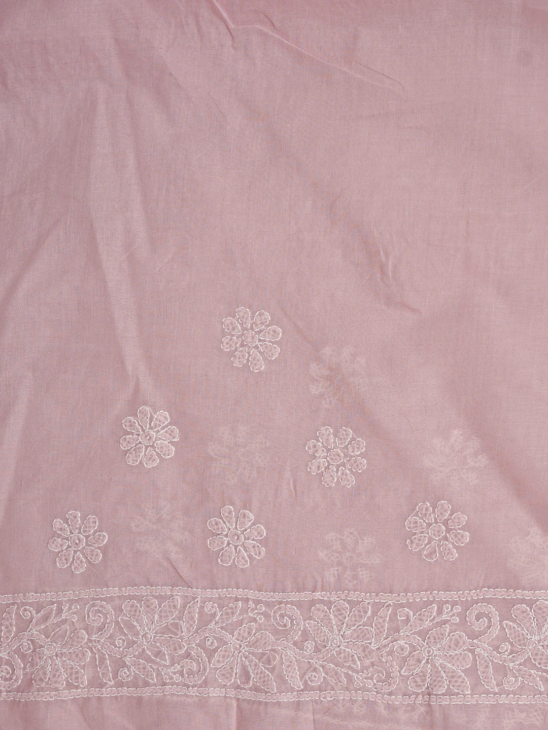 Ada Hand Embroidered Peach Cotton Lucknowi Chikankari Saree With Blouse 01A872984