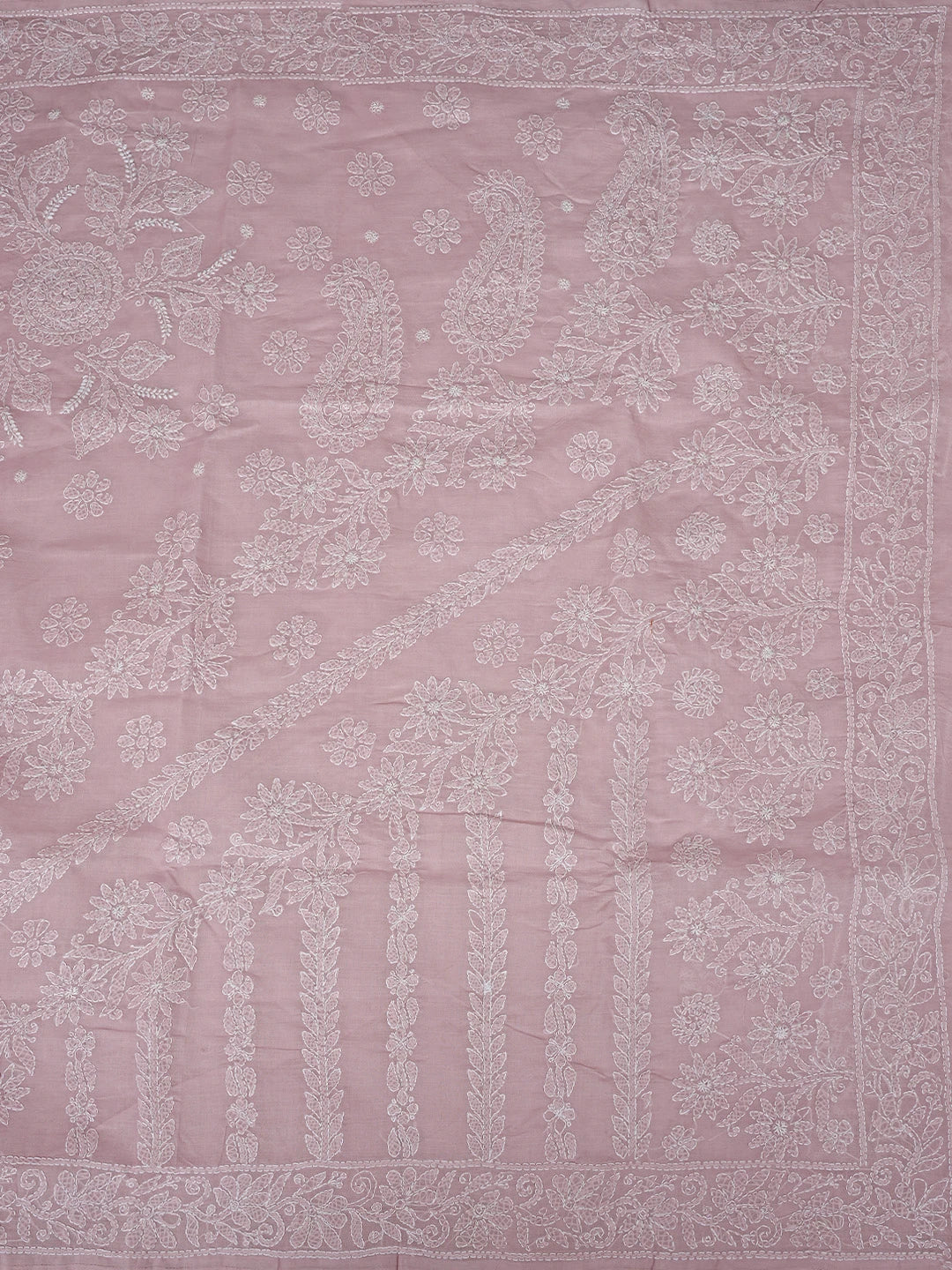 Ada Hand Embroidered Peach Cotton Lucknowi Chikankari Saree With Blouse 01A872984
