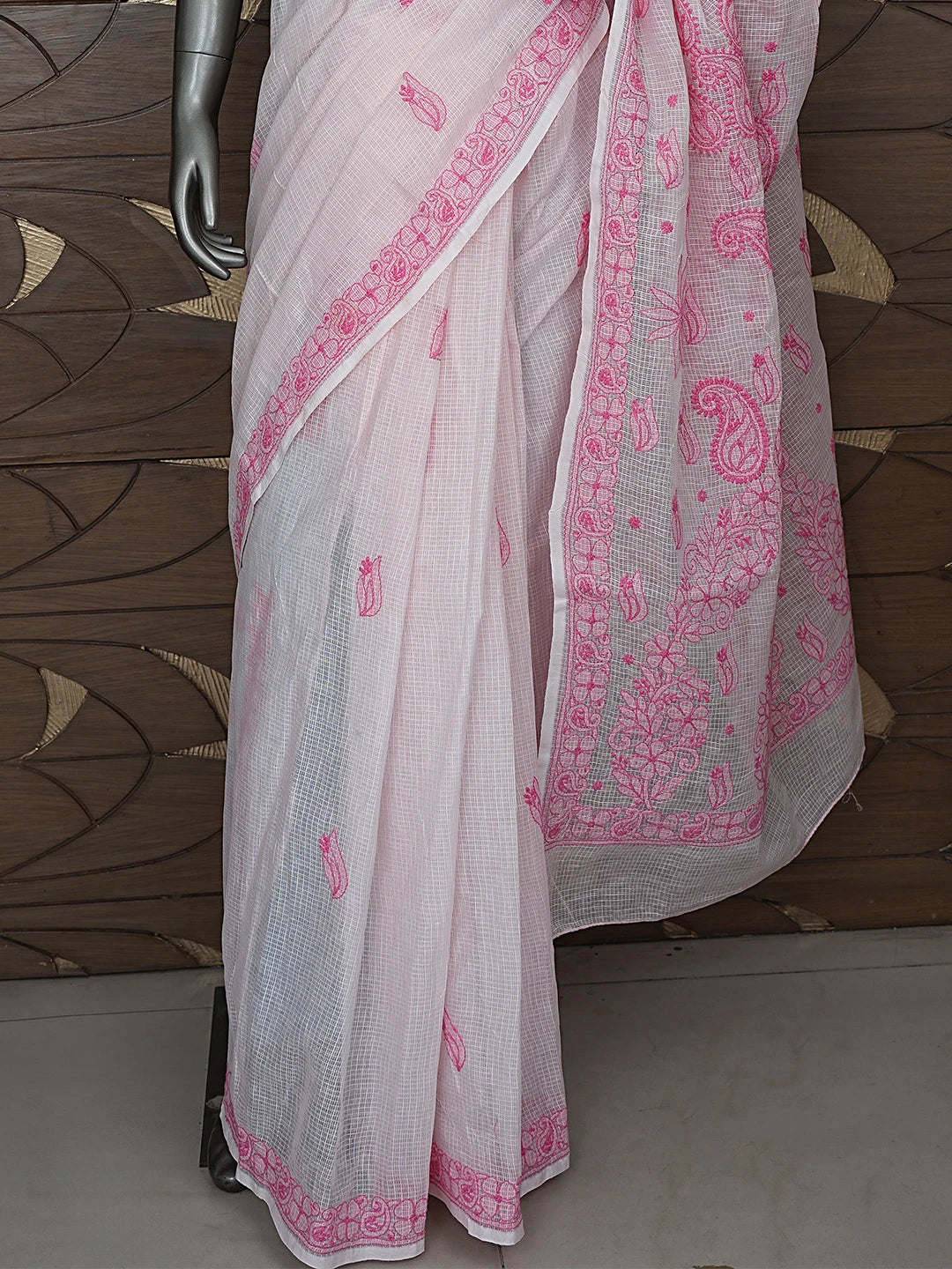 Ada Hand Embroidered Pink Kota Lucknowi Chikankari Saree and Blouse 01A873007