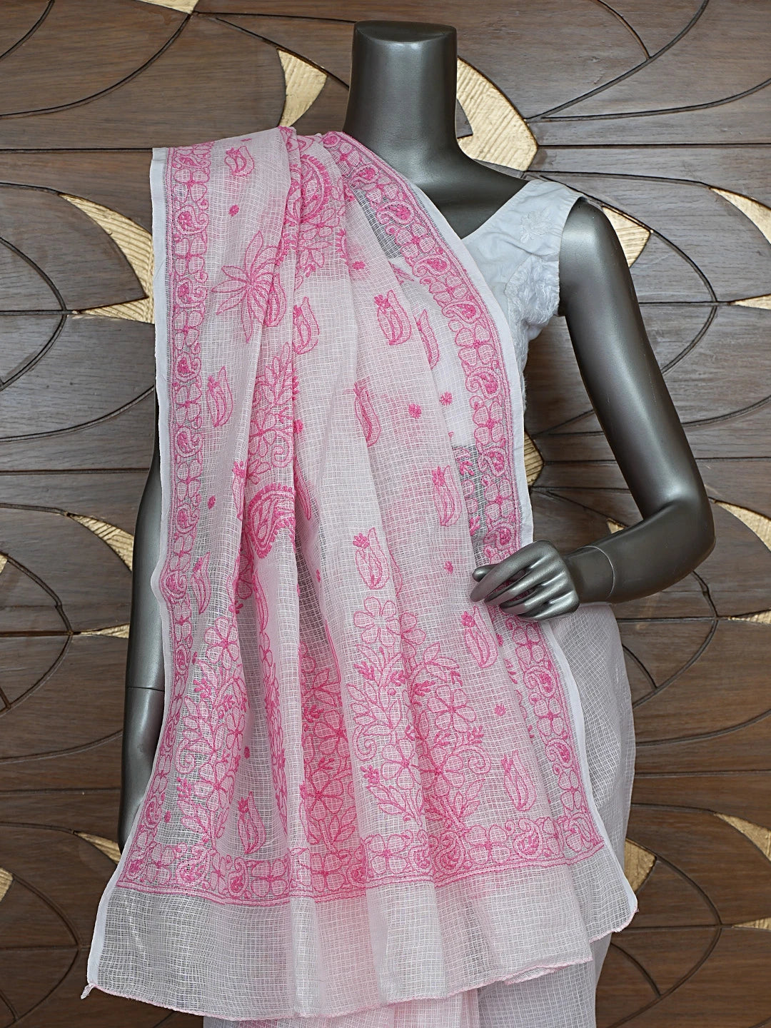 Ada Hand Embroidered Pink Kota Lucknowi Chikankari Saree and Blouse 01A873007