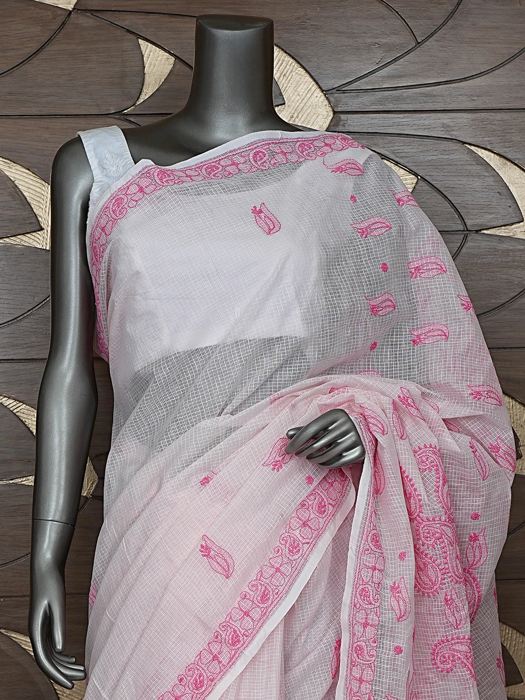Ada Hand Embroidered Pink Kota Lucknowi Chikankari Saree and Blouse 01A873007
