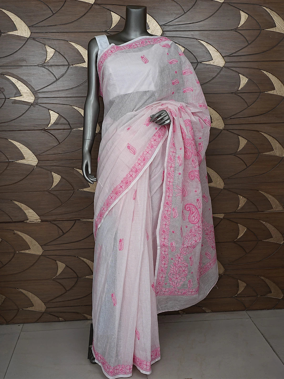 Ada Hand Embroidered Pink Kota Lucknowi Chikankari Saree and Blouse 01A873007