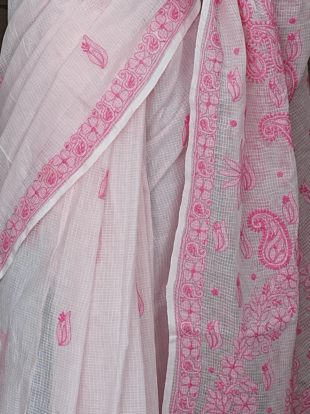Ada Hand Embroidered Pink Kota Lucknowi Chikankari Saree and Blouse 01A873007