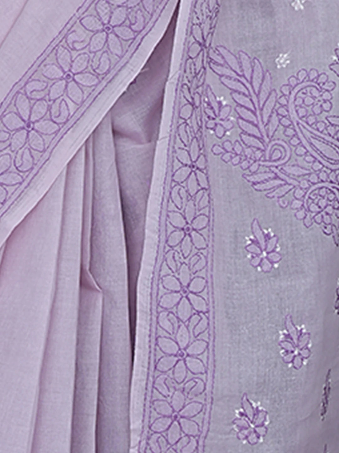 Ada Hand Embroidered Lavender Cotton Lucknowi Chikankari Saree and Blouse 01A872911