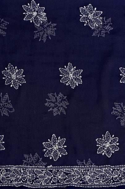 Ada Hand Embroidered Navy Blue  Georgette Lucknowi Chikankari Unstitched Suit Piece 01A878919