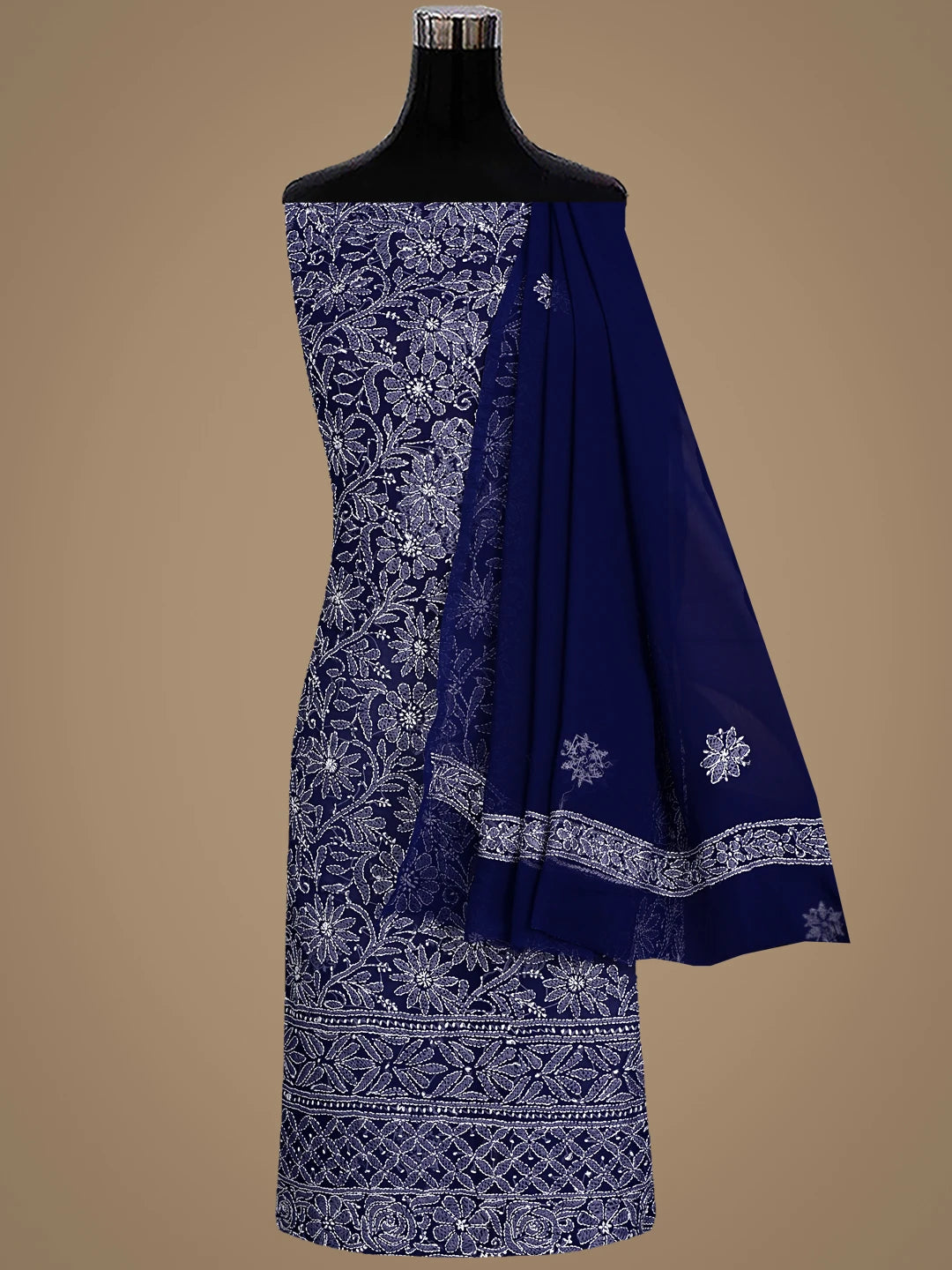 Ada Hand Embroidered Navy Blue  Georgette Lucknowi Chikankari Unstitched Suit Piece 01A878919