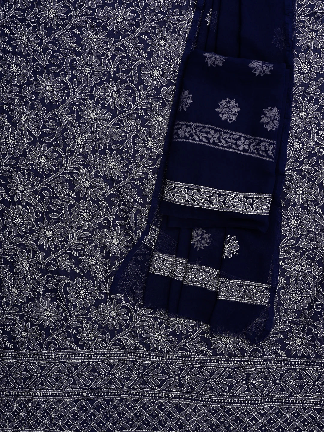 Ada Hand Embroidered Navy Blue  Georgette Lucknowi Chikankari Unstitched Suit Piece 01A878919