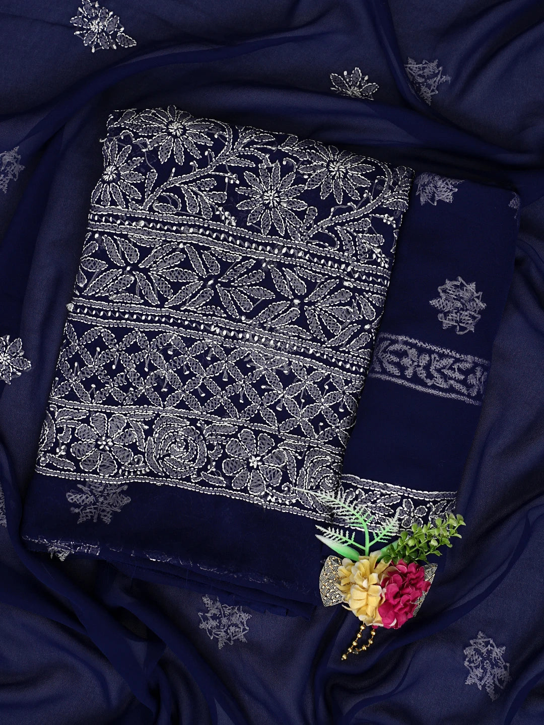Ada Hand Embroidered Navy Blue  Georgette Lucknowi Chikankari Unstitched Suit Piece 01A878919