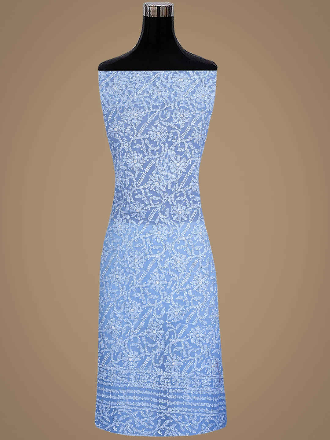 Ada Hand Embroidered Chefchaouen Blue Georgette Lucknowi Chikankari Unstitched Suit Piece 01A878910