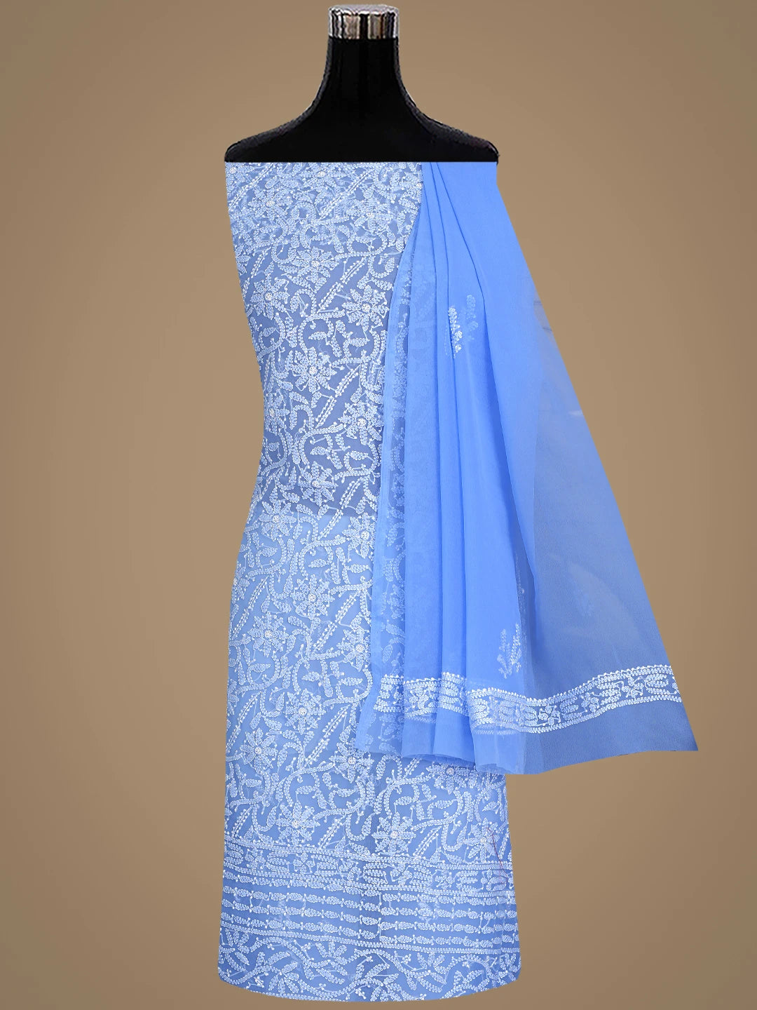 Ada Hand Embroidered Chefchaouen Blue Georgette Lucknowi Chikankari Unstitched Suit Piece 01A878910