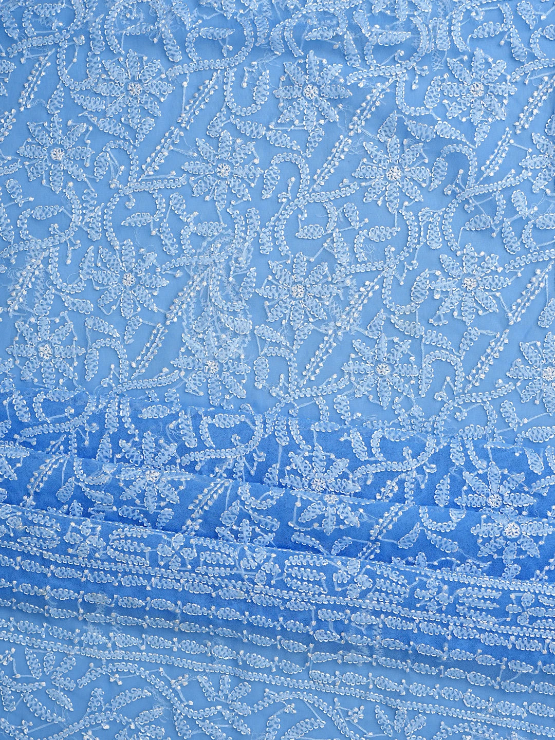 Ada Hand Embroidered Chefchaouen Blue Georgette Lucknowi Chikankari Unstitched Suit Piece 01A878910