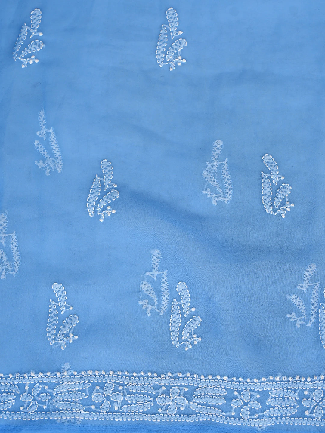 Ada Hand Embroidered Chefchaouen Blue Georgette Lucknowi Chikankari Unstitched Suit Piece 01A878910