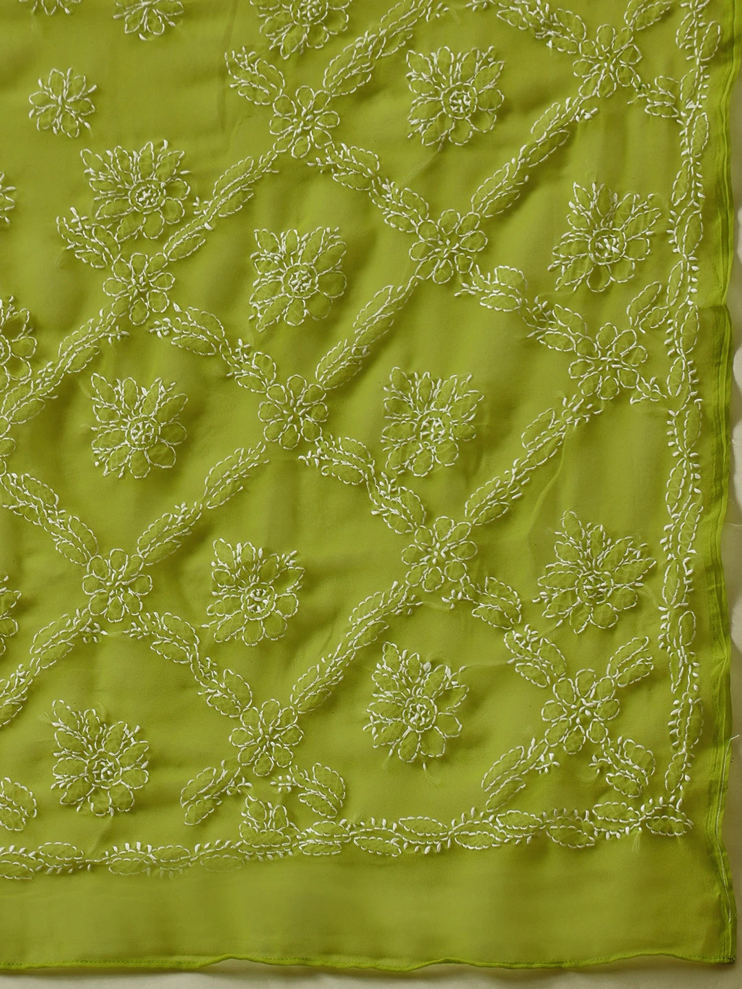 Ada Hand Embroidered Green Georgette Lucknowi Chikankari Saree With Blouse 01A853666