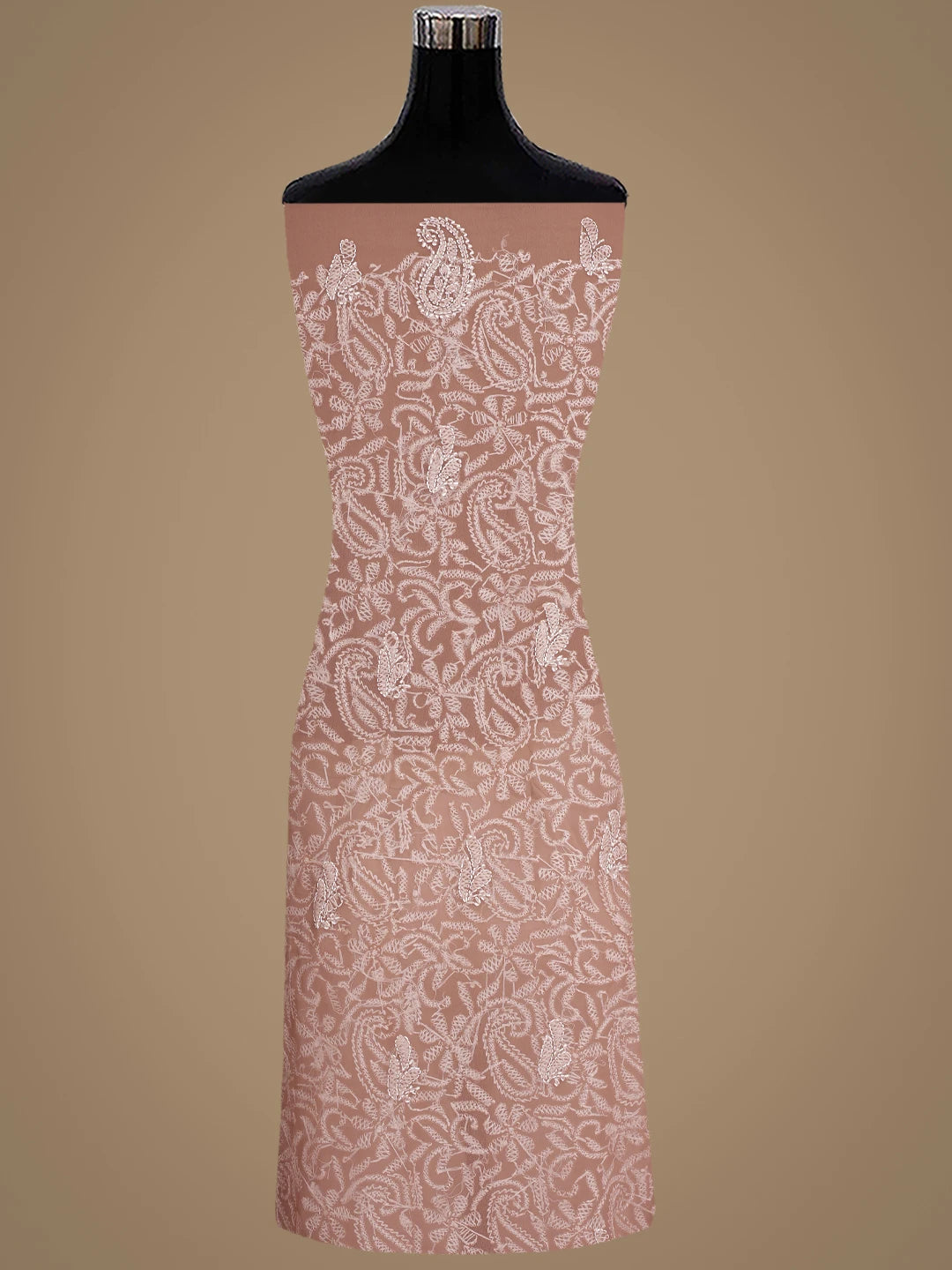 Ada Hand Embroidered Dusty Peach Georgette Lucknowi Chikankari Unstitched Suit Piece 01A878902