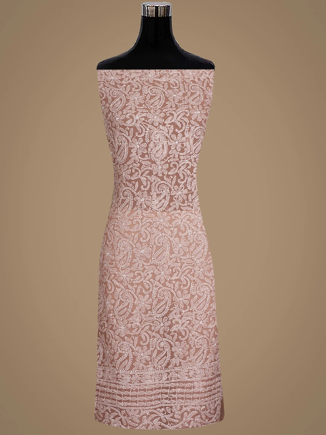 Ada Hand Embroidered Dusty Peach Georgette Lucknowi Chikankari Unstitched Suit Piece 01A878902