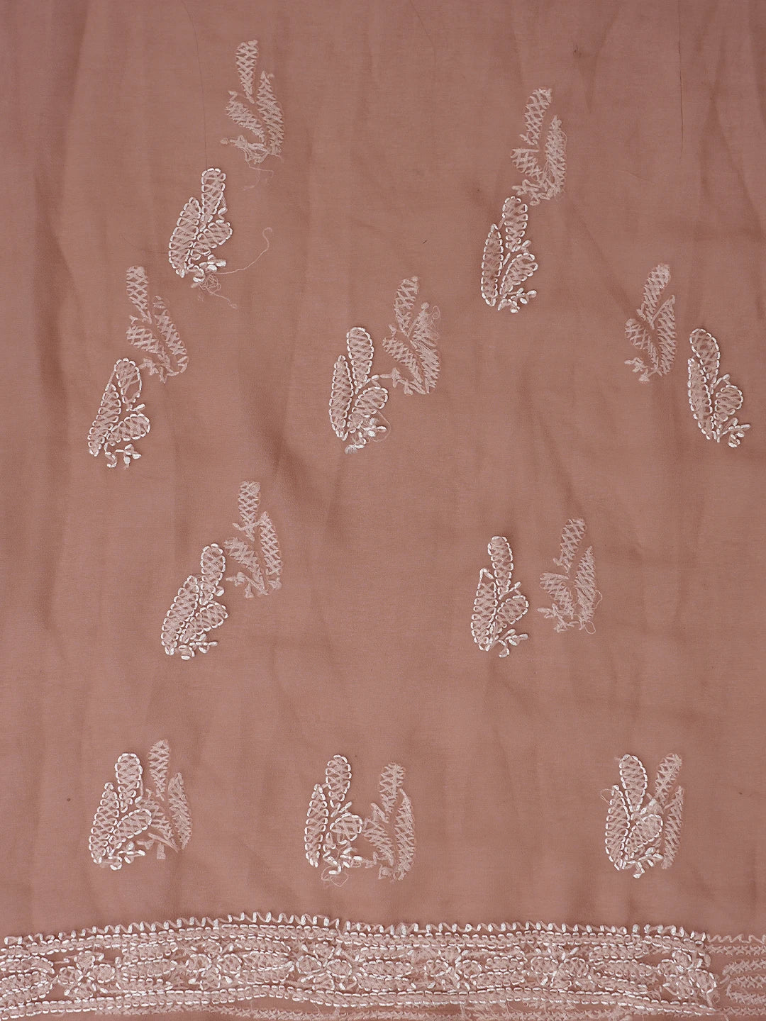 Ada Hand Embroidered Dusty Peach Georgette Lucknowi Chikankari Unstitched Suit Piece 01A878902