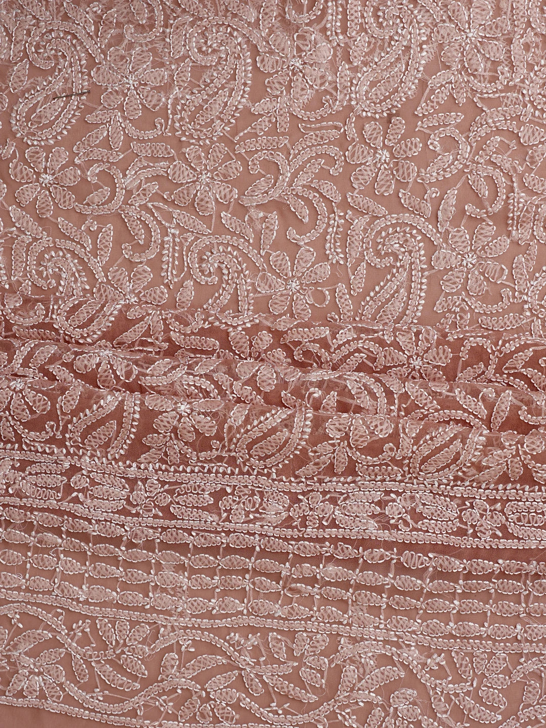Ada Hand Embroidered Dusty Peach Georgette Lucknowi Chikankari Unstitched Suit Piece 01A878902