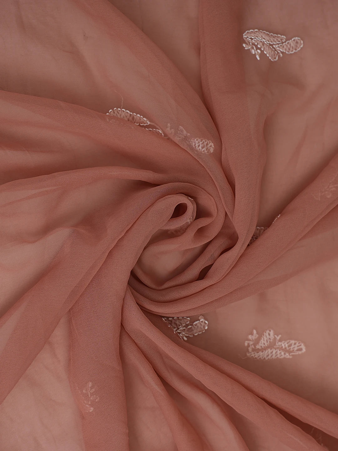 Ada Hand Embroidered Dusty Peach Georgette Lucknowi Chikankari Unstitched Suit Piece 01A878902