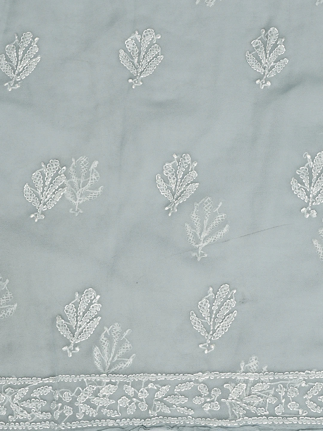 Ada Hand Embroidered Grey Georgette Lucknowi Chikankari Unstitched Suit Piece 01A878903