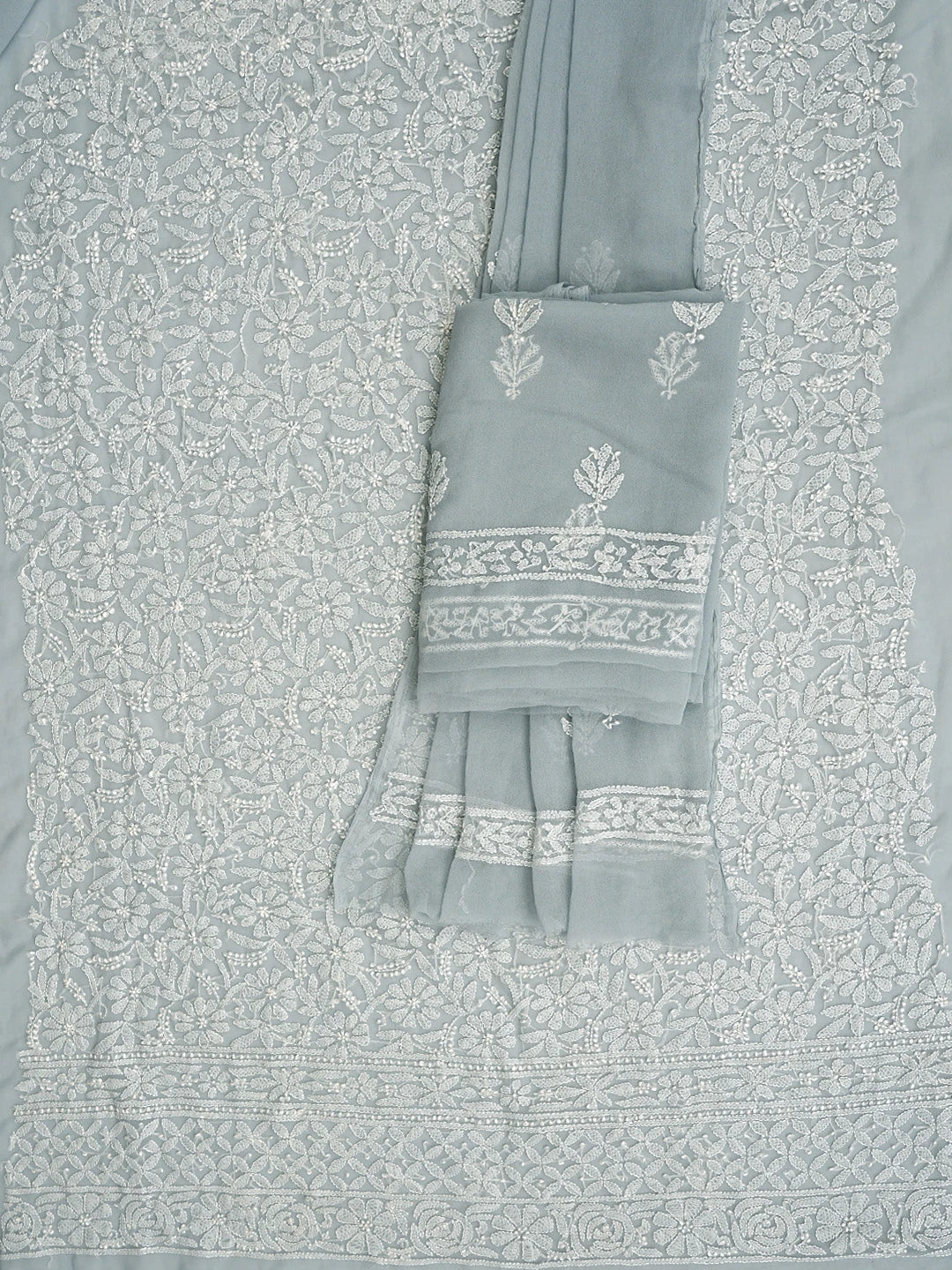 Ada Hand Embroidered Grey Georgette Lucknowi Chikankari Unstitched Suit Piece 01A878903