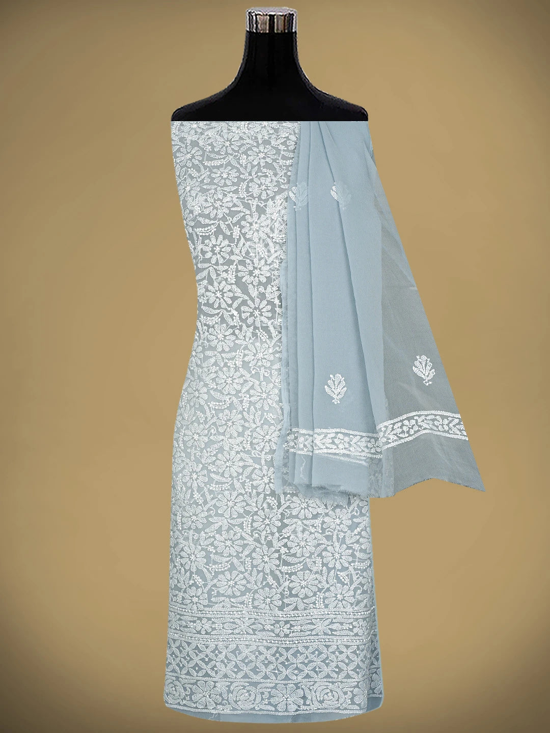 Ada Hand Embroidered Grey Georgette Lucknowi Chikankari Unstitched Suit Piece 01A878903