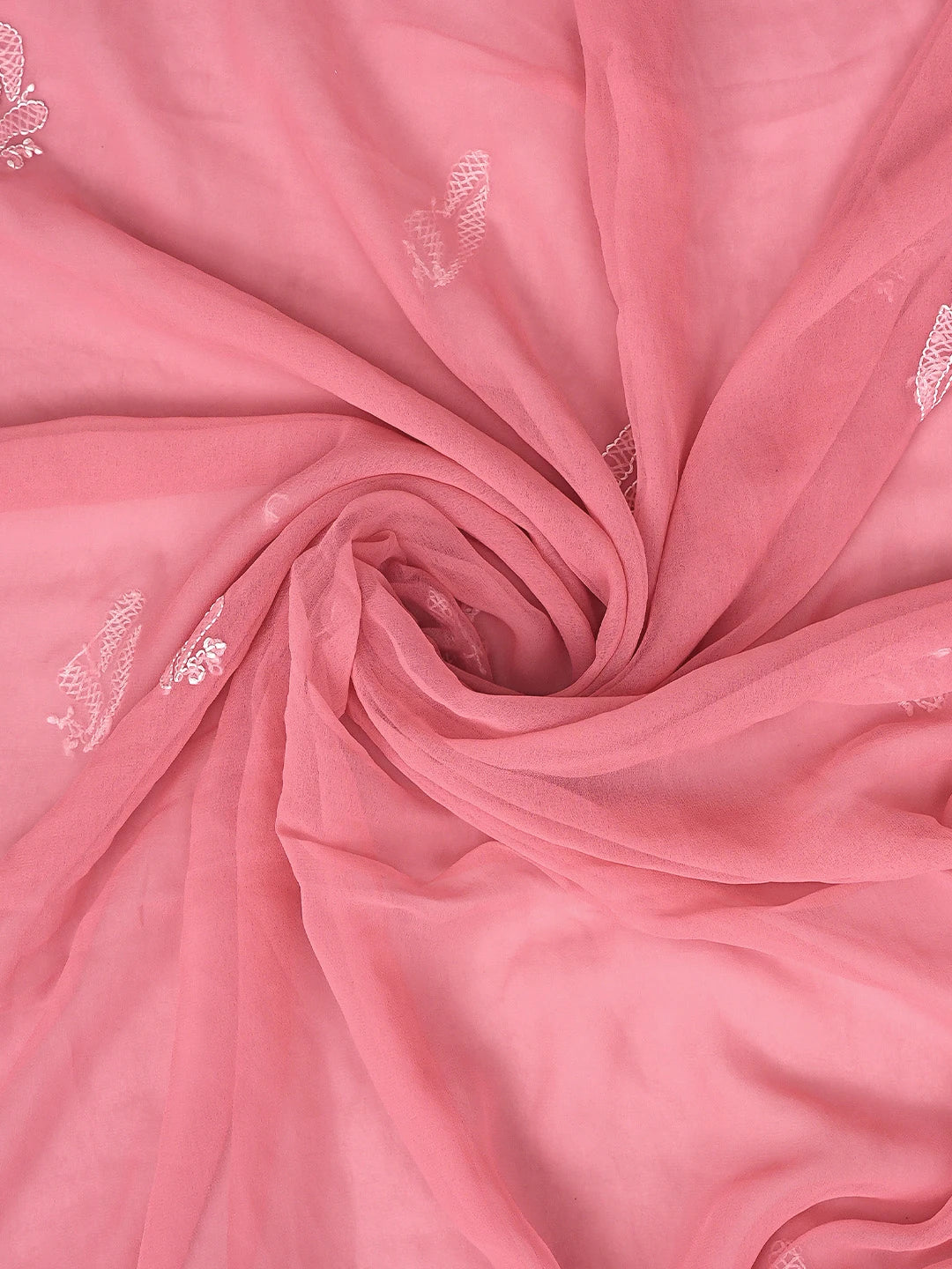 Ada Hand Embroidered Carrot Pink Georgette Lucknowi Chikankari Unstitched Suit Piece 01A878898