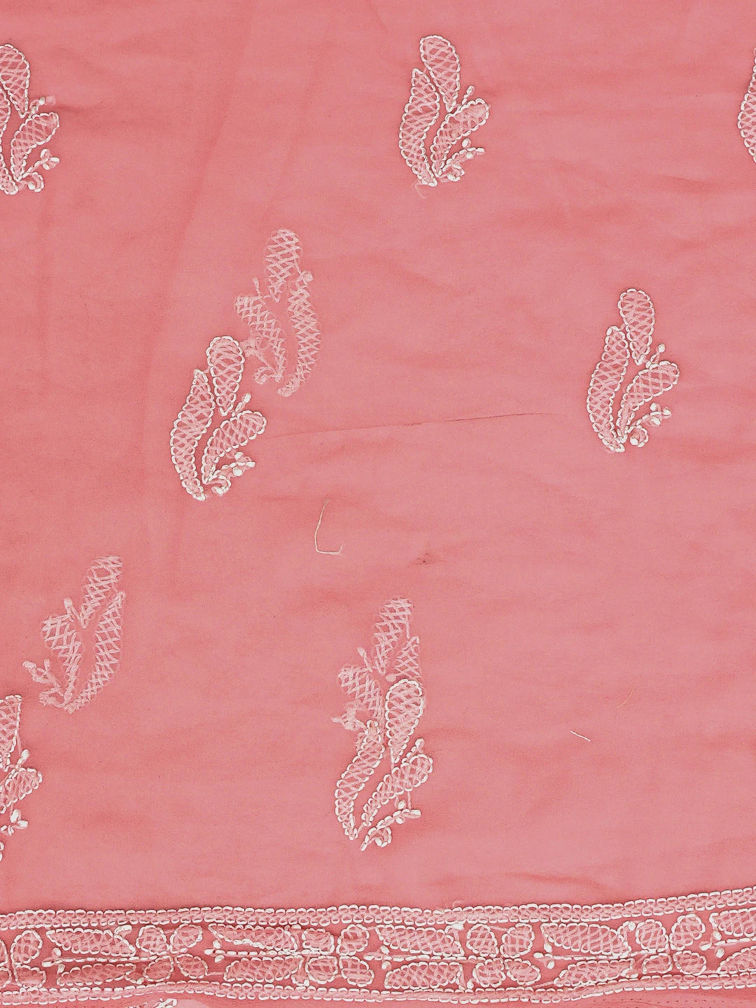 Ada Hand Embroidered Carrot Pink Georgette Lucknowi Chikankari Unstitched Suit Piece 01A878898