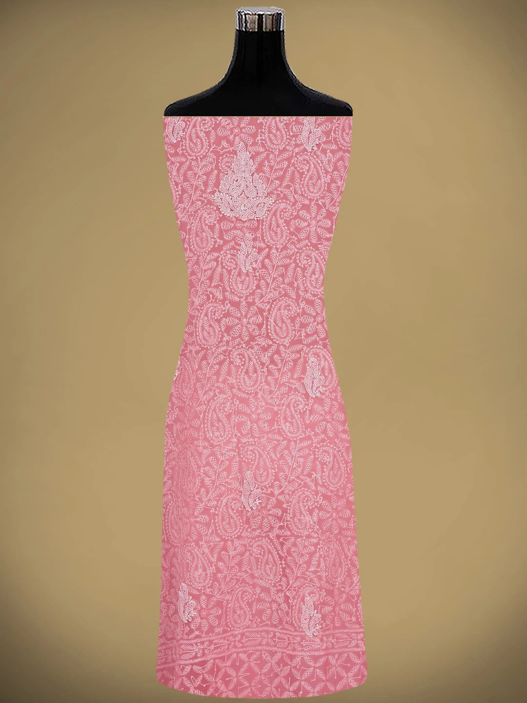 Ada Hand Embroidered Carrot Pink Georgette Lucknowi Chikankari Unstitched Suit Piece 01A878898