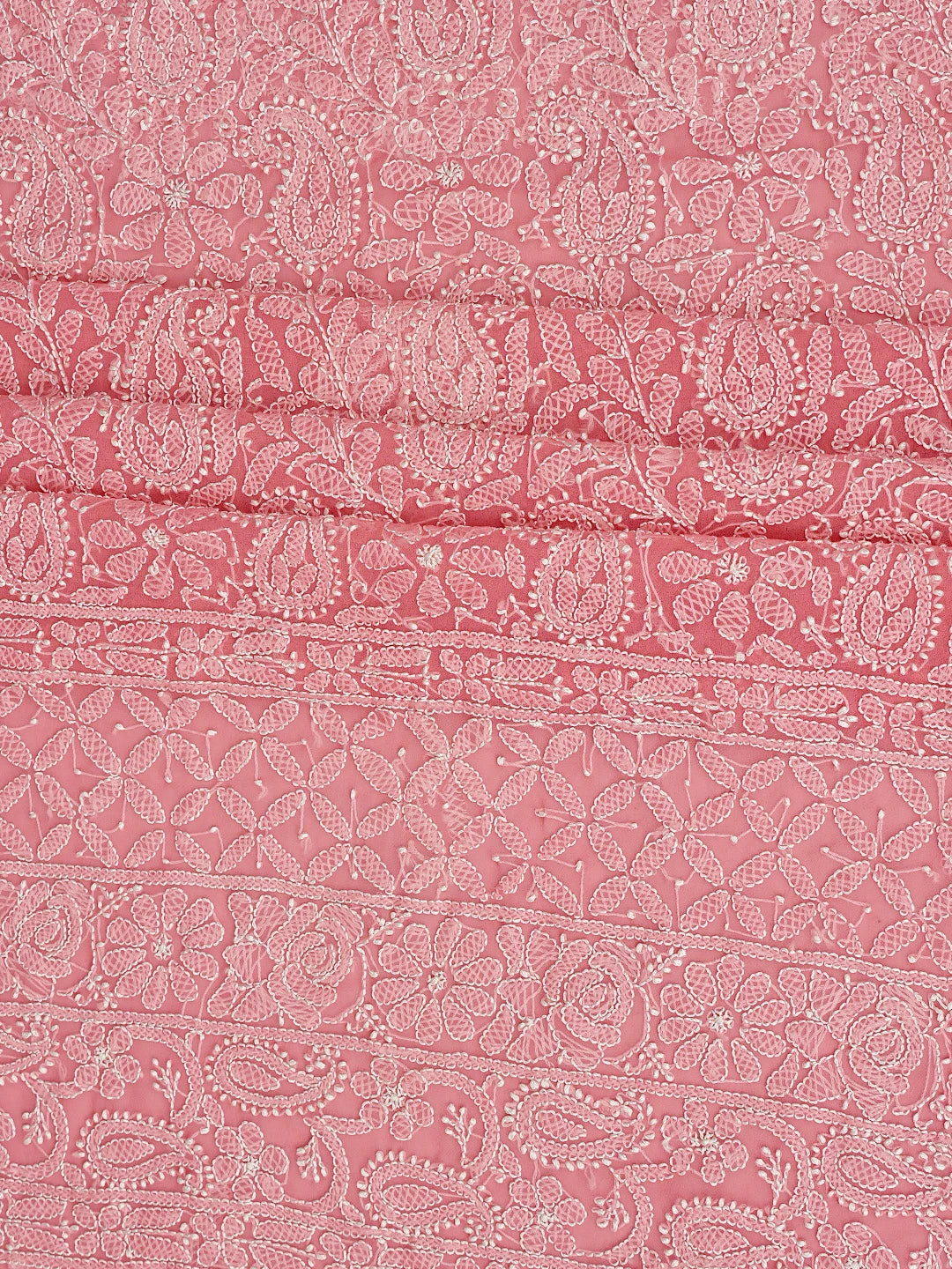 Ada Hand Embroidered Carrot Pink Georgette Lucknowi Chikankari Unstitched Suit Piece 01A878898